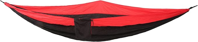 Camping Hammock for 2 Person, Portable Parachute Nylon Hammock, Double Lightweight Backpacking Hammock with Mountaineering Buckles, 300 x 200 cm for Outdoor Camping (Red and Black)