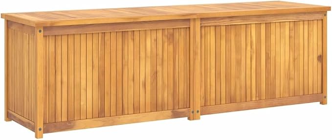 Garden Box Outdoor Storage Box Solid Teak Wood Deck Box for Patio Cushions and Garden Tools, Rectangular Wood Storage Chest with Natural Finish, 68.9 x 19.7 x 21.7 Inches