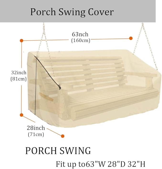 Porch Swing Cover 63 Inch Water-Resistant 600D Oxford Hanging Outdoor Swing Cover All Weather Protected Swing Covers for Outdoor Furniture
