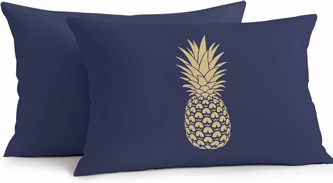 Yellow Pineapple Outdoor Waterproof Pillow Covers, Summer Fruits Navy Blue Decorative Rectangle Throw Pillowcase Sofa Cushion Sham for Patio/Couch/Chair, 20"x12" 2 Pack