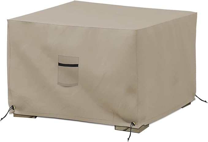 Covers & All Outdoor Ottoman Cover, 12 Oz Waterproof Ottoman Slipcover with UV-Resistant Properties, Square Patio Furniture Cover Suitable for Indoors/Outdoors (21" L x 21" W x 17" H, Beige)