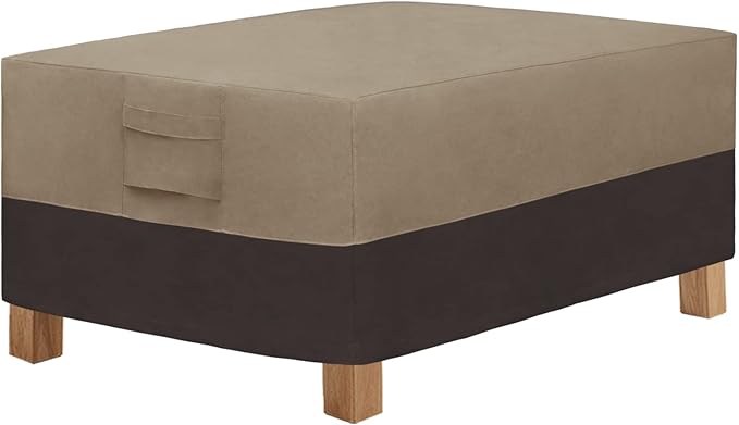 Easy-Going Patio Coffee Table Cover Small Outdoor Rectangular Table Cover, UV Resistant Waterproof Patio Furniture Ottoman Cover (42" Lx24 Wx16 H, Camel/Dark Brown)