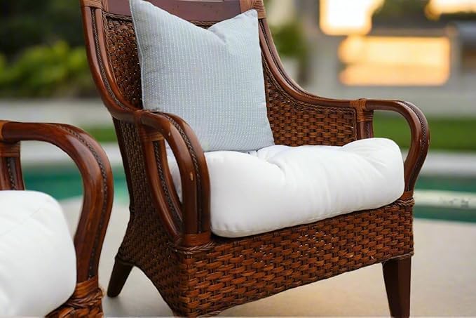 RSH DECOR: Sunbrella Tufted Wicker U-Shape Cushions Set of 2 | 19” x 19” | Water and Fade-Resistant Performance Fabric | Outdoor Seat Cushions for Patio Furniture | Canvas Charcoal