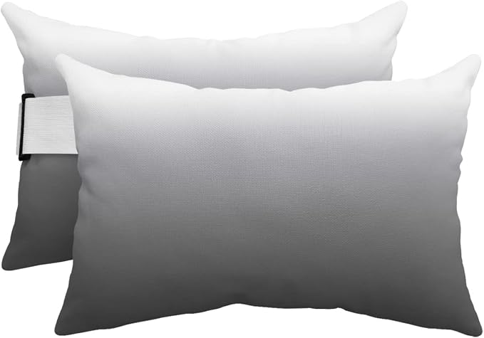 Outdoor Pillows Covers with Inserts Gradient Grey Waterproof Recliner Pillow with Adjustable Strap Throw Pillows for Patio Furniture Pool Lounge Chair, 12x20 inch, 2PCS