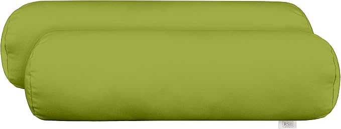 RSH Décor Sunbrella Neck Roll Pillows – Set of 2 | 24” x 8”| Indoor Outdoor Decorative Pillow for Patio, Porch, Beachhouse, Lounge Chair | Water & Fade-Resistant Fabric |Canvas Macaw Moss Green