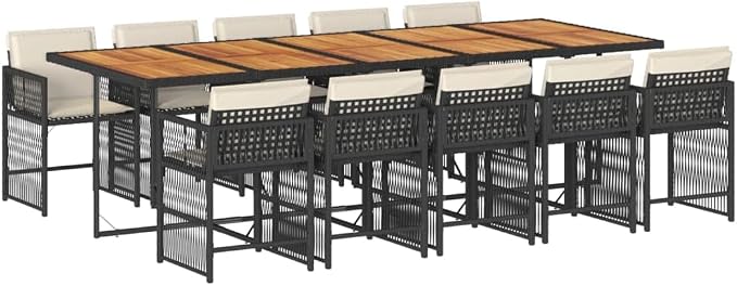 11-Piece Black Poly Rattan Garden Dining Set, Outdoor Patio Furniture for Garden or Backyard, 108.3 x 41.7 x 28.7 in