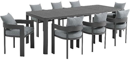 Modway Tahoe Aluminum 9-Piece Patio Dining Set in Gray Gray