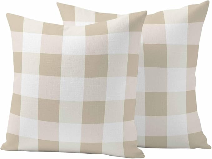 Buffalo Yellow Plaid Outdoor Waterproof Throw Pillow Covers Set of 2, 24"x24", Spring Simple Pattern Decorative Pillow Covers Outside Cushion Case for Patio Porch Garden