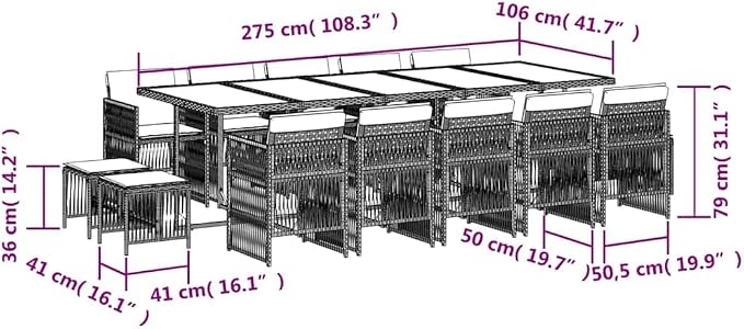 WXGTBKPR 15-Piece Outdoor Dining Set, Large Foldable PE Rattan Garden Table and Chairs for Patio, Backyard, and Terrace Gathering, Black