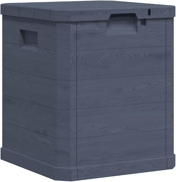 Garden Storage Box 90L Anthracite Plastic Deck Box with Wood Grain Texture, Compact Outdoor Storage Bin for Patio Cushions Tools and Accessories, 16.7 x 16.7 x 19.7 Inches