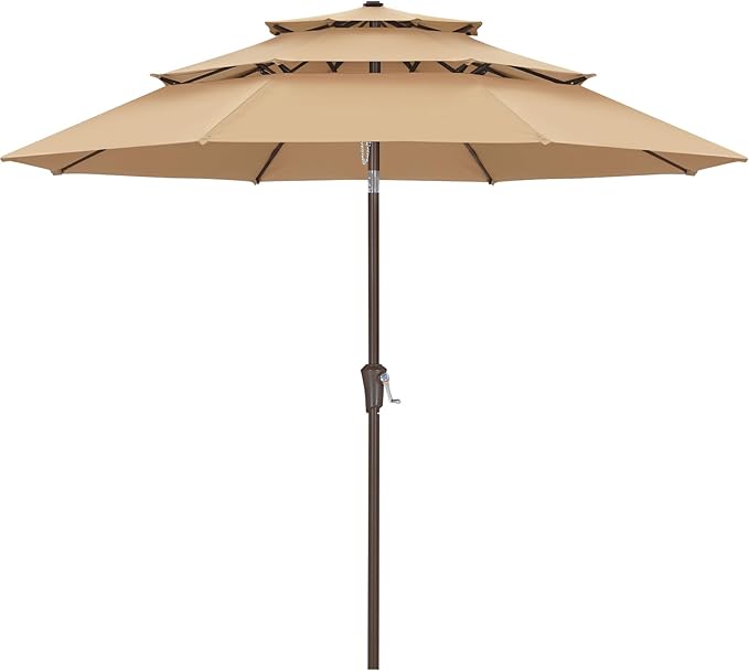 ABCCANOPY 11Ft 3 Tiers Market Umbrella, Outdoor Table Umbrella for Patio, Deck, Backyard (Khaki)