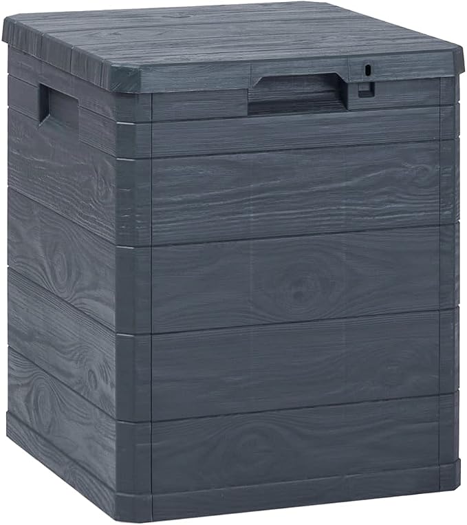 Anthracite Plastic Wood Effect Outdoor Storage Box 90L Rectangular Garden Patio Deck Storage Container for Cushions Tools Toys