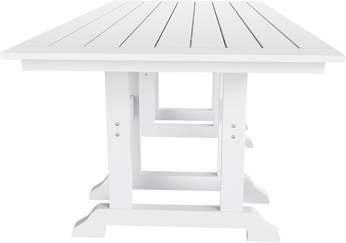 WestinTrends Malibu 7 Piece Adirondack Outdoor Dining Set, All Weather Poly Lumber Patio Table and Chairs Furniture Set, 71" Trestle Dining Table and 6 Adirondack Dining Chair, White