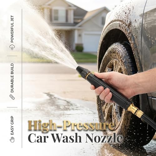 Home High-Pressure Car Wash Water Gun with Booster Nozzle and Hose, Adjustable Nozzle, High-Strength Aluminum Alloy Core for Watering Plants and Vegetables, and Car Washing (2PCS)