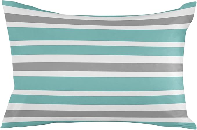 Outdoor Waterproof Lumbar Throw Pillow Covers Set of 2 Grey Teal Stripes Decorative Outdoor Pillows Cushion Case 20x12 Inch Classic Striped Patio Pillows for Couch Sofa Bed Garden Home Decor