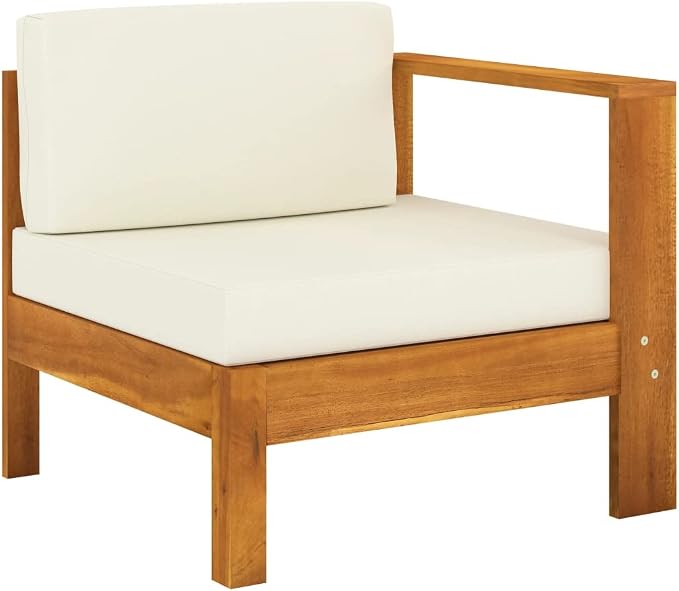 6 Piece Patio Lounge Set with Cream White Cushions,Outdoor Couch,Patio Bar Set,Modern Outdoor Furniture,Dining Bench with Back,Bistro Set,for Patio Deck Garden,Backyard & Lawn,Acacia Wood