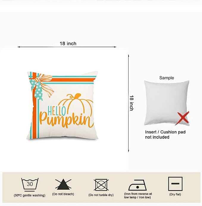Jarrtinle Hello Pumpkin Fall Outdoor Throw Pillow Covers Waterproof 18x18 Maple Leaves Farmhouse Patio Cushion Cases Inch for Porch Couch Bench Set of 2 Thanksgiving Decorations