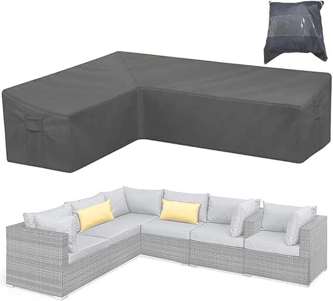 Patio Furniture Sectional Couch Sofa Cover Gray Weatherproof Heavy Duty 420D Oxford Outdoor L Shaped Sectional Garden Rattan Corner Sofa Furniture Protector Covers (Right Side Long: 78x105in)