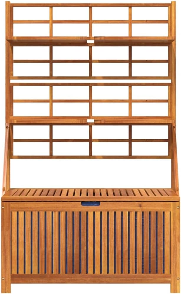 Outdoor Storage Box with Trellis 39x19.7x63 Inch Solid Acacia Wood, Garden Tool Chest with Shelves for Patio Decor, Plant Organizer with Assembly Guide