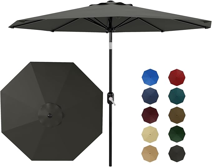 GarveeLife 9FT Patio Umbrella Outdoor, Table Umbrella with Push Button Tilt and Crank, 8 Sturdy Ribs UV Protection Waterproof for Garden, Pool, Market, Deck