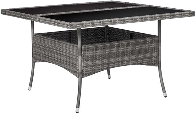 Afuera Living Synthetic Poly Rattan Patio Dining Set, 47.2 x 47.2 in Table, Gray Finish, 8 Armchairs with Cushions, Weather-Resistant, Modern Outdoor Furniture for Garden, Terrace, Backyard Dining