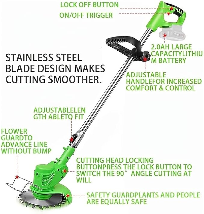 Electric Weed Wacker Cordless, 3-in-1 Weed Eater Electric String Trimmer Lawn with Battery, Charge, Multiple Blades for Yard Garden (1*Battery)