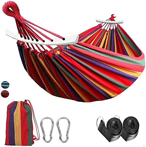 Outdoor Hammock Portable Garden Hammock Sports Home Travel Camping Swing Canvas Stripe Hang Bed Hammock Double Single People (260x150 Blue Upgrade)