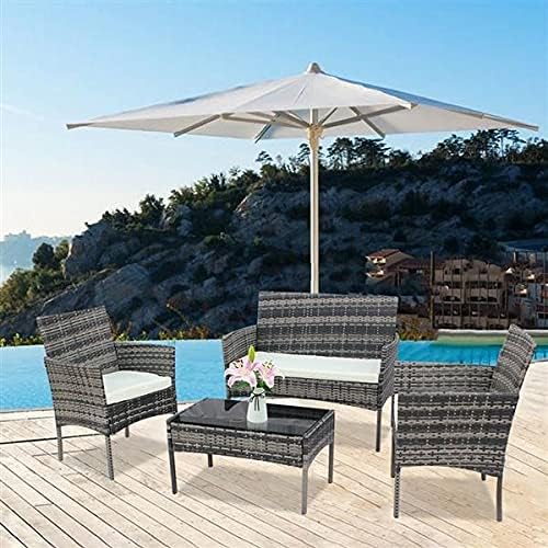 Three Colors Patio Furniture Set Outdoor Living Room Balcony Rattan Furniture Four-Piece-Brown Outdoor Furniture (Color : B) (A)