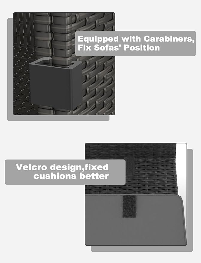 Patio Furniture Set, 7PCS Outdoor Sectional PE Rattan Patio Conversation Set w/Thickened Cushion Patio Sectional Modular Wicker Patio Sofa Set w/Coffee Table for Balcony, Backyard(Grey)