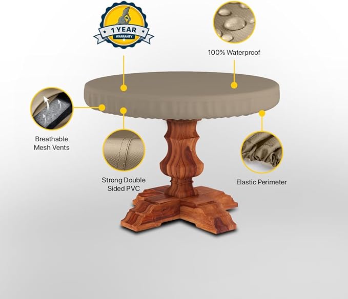 Seal Skin Covers Outdoor Round Table Top Cover, Heavy-Duty Elite PVC Waterproof & UV-Resistant Material, All-Weather Protection for Patio Furniture (Beige, 44"Dia x 4"H)