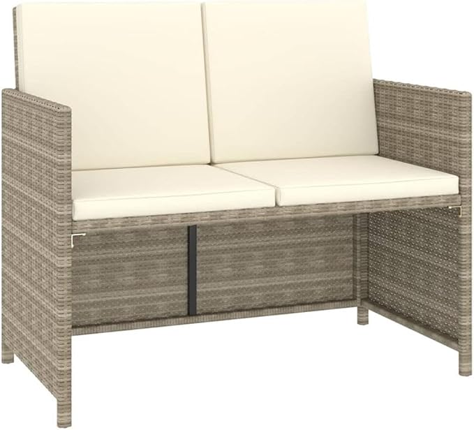 BOWERY HILL Contemporary Synthetic Poly Rattan 6-Piece Patio Dining Set, Powder-Coated Beige/Cream Finish, Cushioned Seats, Weather-Resistant Outdoor Dining Furniture for Garden or Terrace