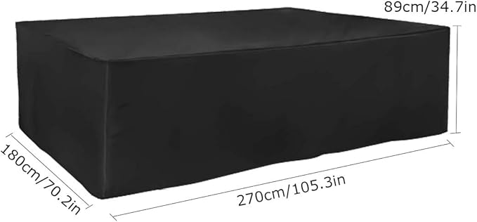 FLR 105x70x34inches Patio Table Cover Veranda Rectanguler Black Waterproof Outdoor Dinner Protector Dust-Proof Table Desk Cover Furniture Covers with Storage Bags for Garden Outdoor Indoor Furniture