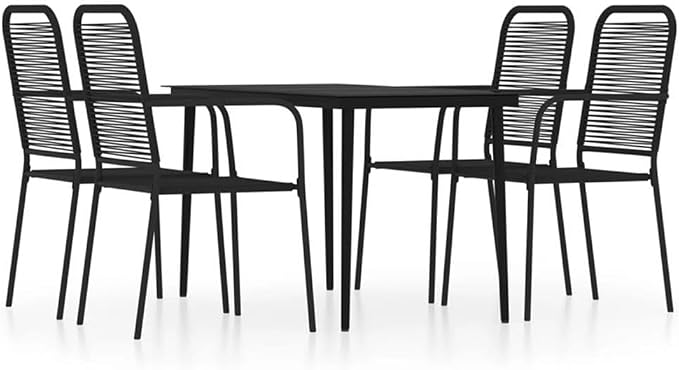 Afuera Living Powder-Coated Steel Patio Dining Set, 5-Piece, Black Finish, Rectangular Table with Tempered Glass Top, 4 Chairs with Cotton Seats, Weather-Resistant Outdoor Furniture for Garden or