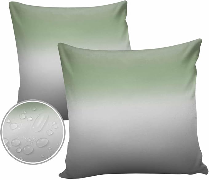 Outdoor Waterproof Throw Pillow Covers Set of 2 Sage Green Pillowcases 26x26 Inches Ombre Green Grey Patio Decorative Pillows Cushion Case Patio Pillows for Couch Bed Chair Garden