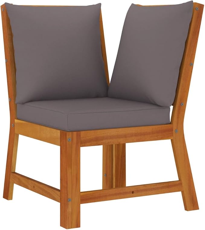 6 Piece Patio Dining Set with Cushions Solid Wood Acacia Outdoor Garden Furniture Table Benches Corner Sofa Footstools for Lawn Backyard Deck Entertaining