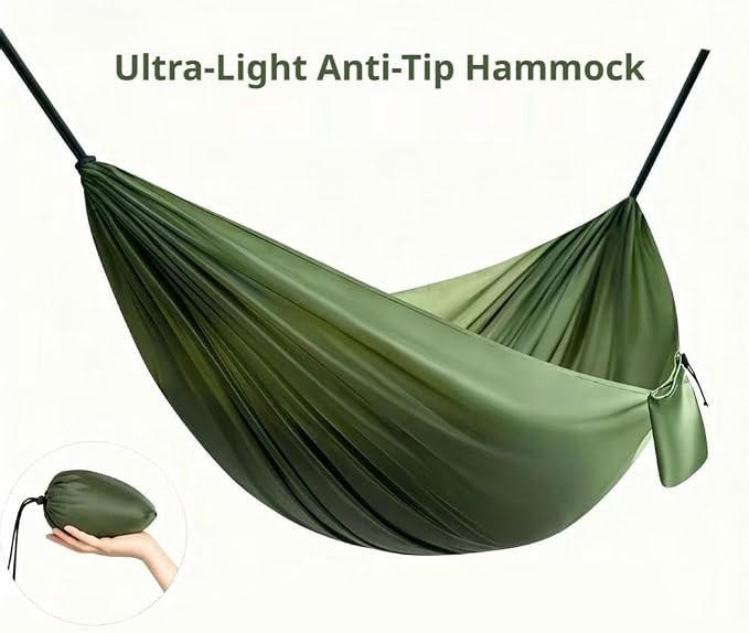 Camping Hammock Lightweight Portable Double Swing with 2 Tree Straps, Heavy Duty Parachute Nylon Bed for Backpacking Hiking Beach, Outdoor Essentials for Backyard Patio Camping Gear (Blue)