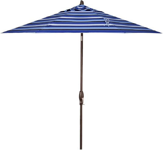 Treasure Garden 9-Foot (Model 810) Deluxe Auto-Tilt Market Umbrella Bronze Frame Sunbrella Fabric: Milano Cobalt Stripe (Includes 3 Year Extended Frame Warrantee)
