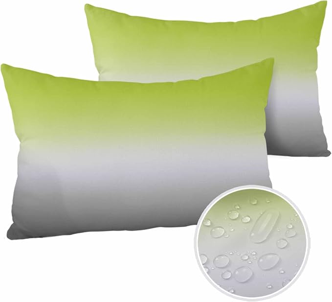 Outdoor Waterproof Throw Pillow Covers Set of 2 Ombre Green Lumbar Pillowcases 20x12 Inches Green Grey Patio Decorative Pillows Cushion Case Patio Pillows for Couch Bed Chair Garden