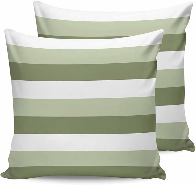 Pack of 2 Ombre Green Stripe Outdoor Pillow Waterproof Covers 20x20 inch, Geometric Art Polyester Throw Pillow Covers Garden Cushion Decorative Case for Patio Couch Decoration
