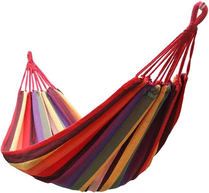 Outdoor Camping Hammock Canvas Swing Hanging Chair 190x85cm Portable Striped Hammock for Patio Garden Backyard Use