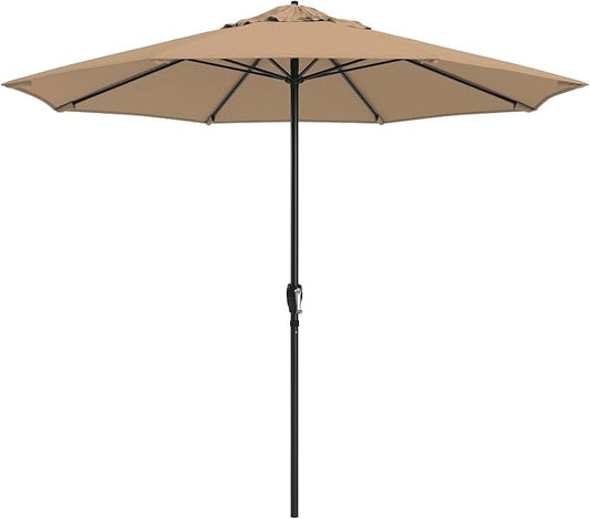 California Umbrella 8-Year Protection 9 Ft Outdoor Patio Umbrella, Solstice Fade-Resistant Fabric, Auto-Tilt, Heavy Duty Aluminum Frame, 8 Reinforced Ribs for Pool or Deck, Black Pole, Antique Beige