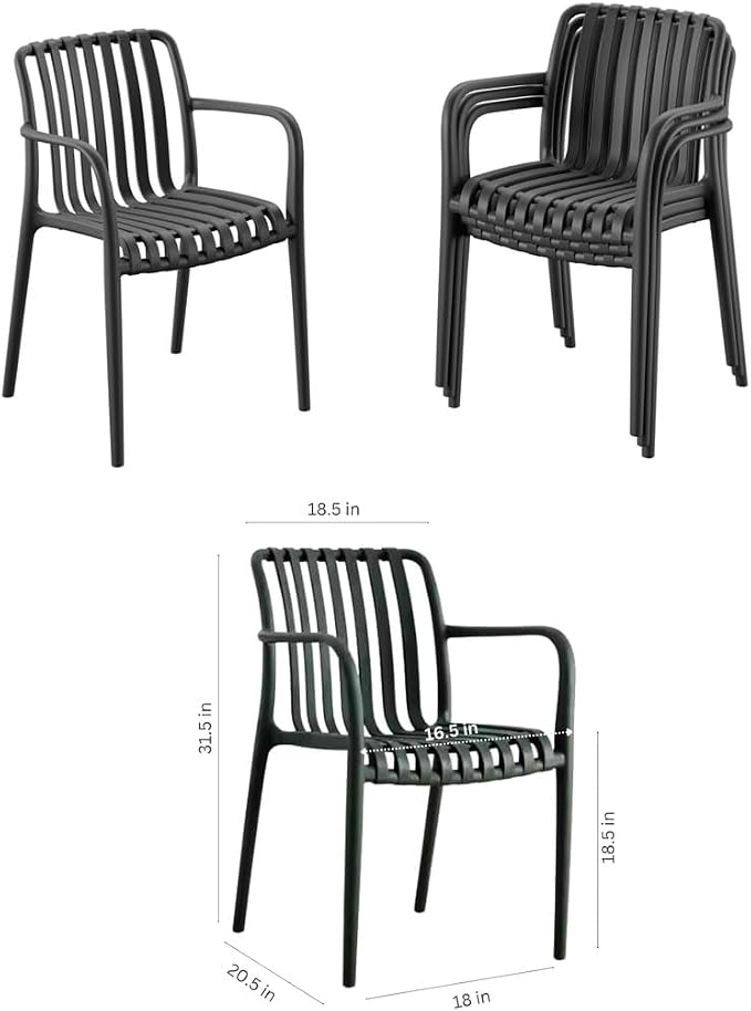 Urban Elements Frida Rectangular Extendable Patio Furniture Set | 100% Certified Teak Finish | Backyard Furniture, Outside Table and Chairs, Rectangular Outdoor Dining Set (Black, 9-Piece)