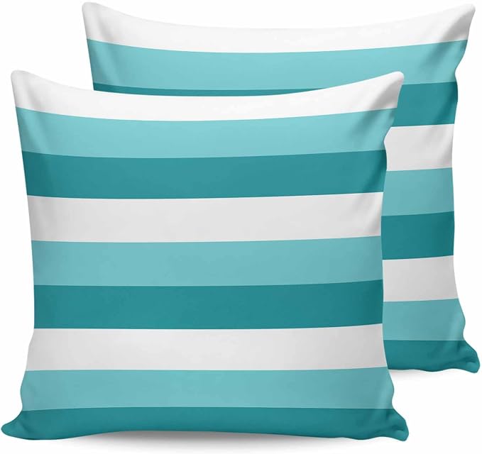Pack of 2 Turquoise Green Stripe Outdoor Pillow Waterproof Covers 16x16 inch, Modern Art Polyester Throw Pillow Covers Garden Cushion Decorative Case for Patio Couch Decoration
