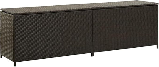 Wicker Patio Storage Box with PE Liner, Patio PE Rattan Storage Container, Outdoor Storage Box for Cushions, and Garden Tools, Poly Rattan 78.7"x19.6"x23.6" Brown,-897