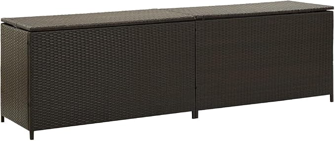Patio Storage Box, Deck Box Outdoor Storage Box Outdoor Storage Bench Delivery Boxes For Outside Outdoor Furniture Suitable For Patios Backyard Pool Gardens Poly Rattan 78.7"x19.6"x23.6" Brown