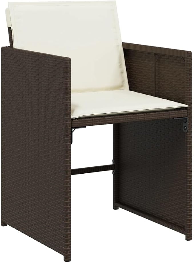 11 Piece Outdoor Dining Set for 10, Brown Poly Rattan Patio Furniture with Tempered Glass Table and Comfortable Cushioned Chairs, Space-Saving Cube Design