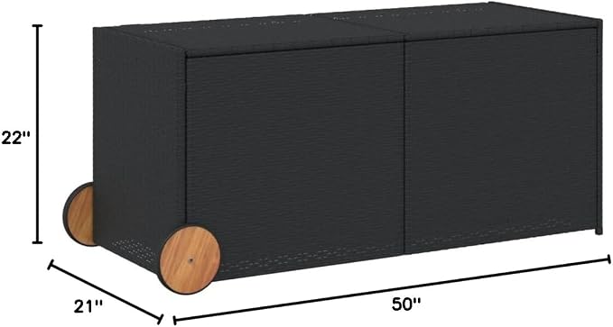 74.8 Gal Outdoor Storage Box with Wheels Black PE Rattan Patio Furniture Deck Box Water-Resistant Bag for Garden Poolside Storage