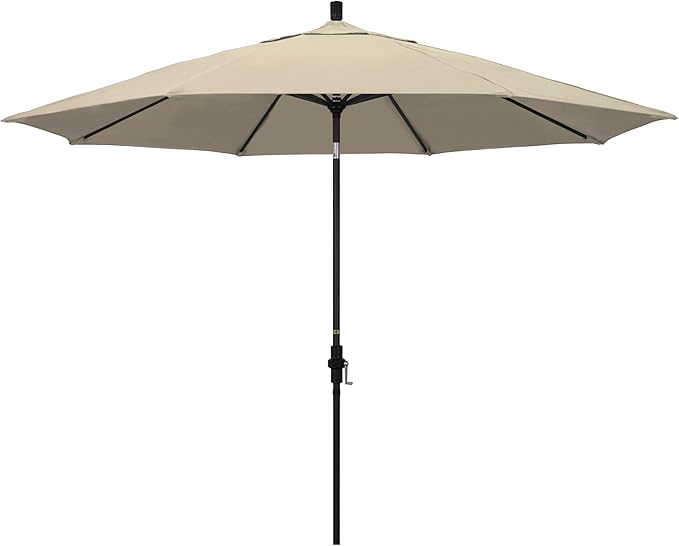 California Umbrella 11Ft Premium Sunbrella Patio Umbrella, Hand-Crank, Tilt-Collar, Black Frame, Beige Fabric