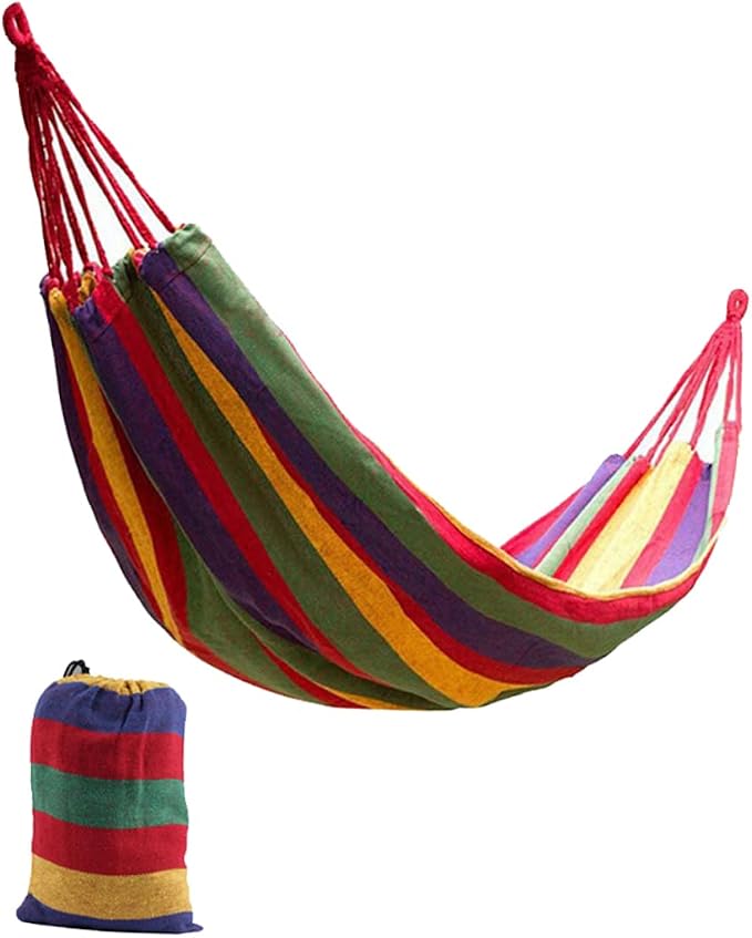 Milisten Double Thickened Canvas Hammock Outdoor Swing Chair for Camping Durable Red with Binding Ropes and Carry Bag Relaxing and Travel