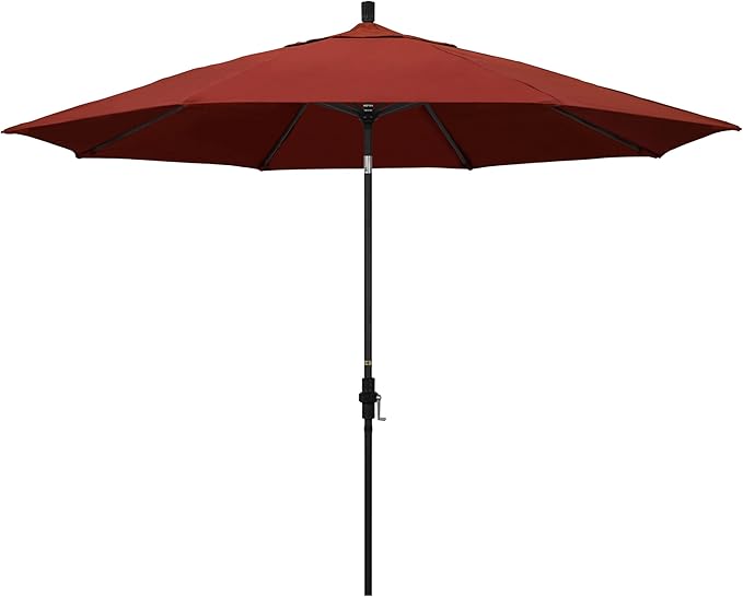 California Umbrella 11Ft Premium Sunbrella Patio Umbrella, Hand-Crank, Tilt-Collar, Black Frame, Terracotta Fabric